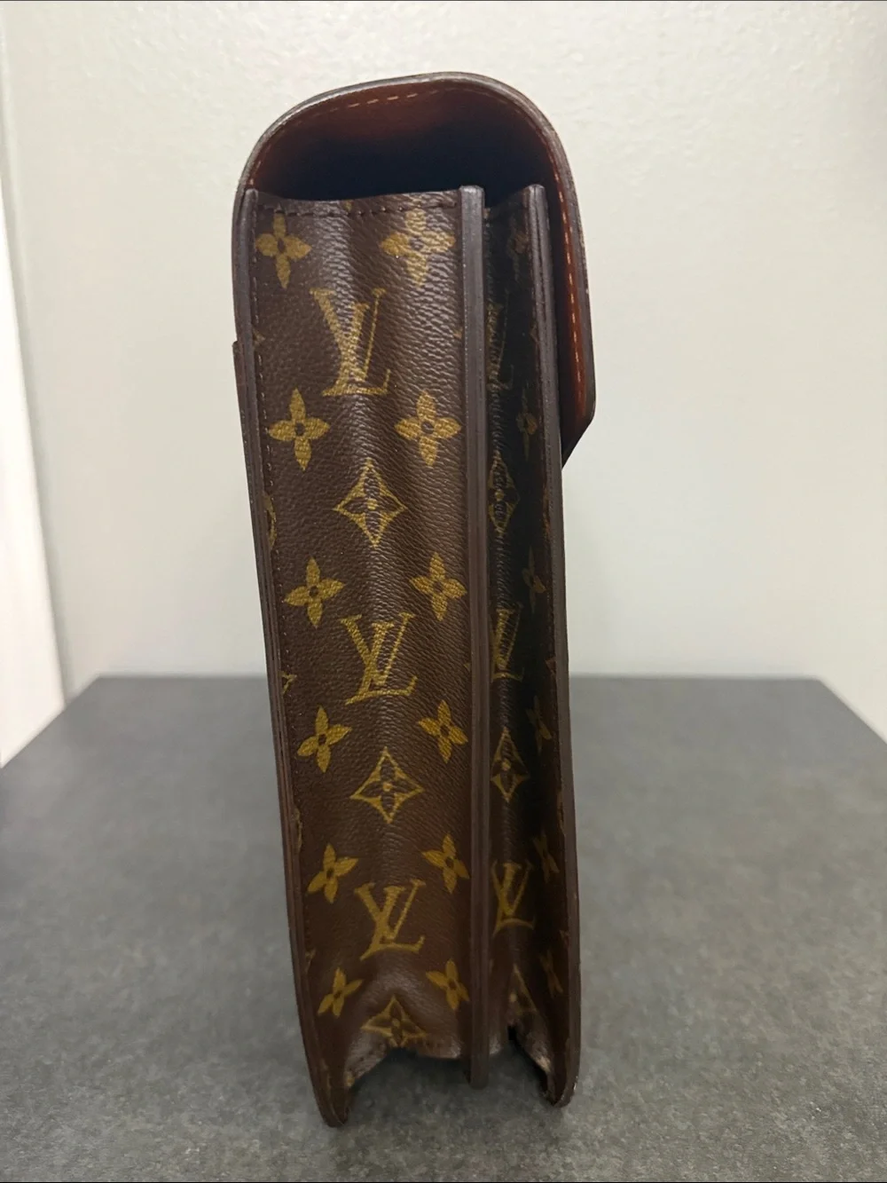 Louis Vuitton Monogram Canvas Briefcase with Tan Trim and Gold Hardware